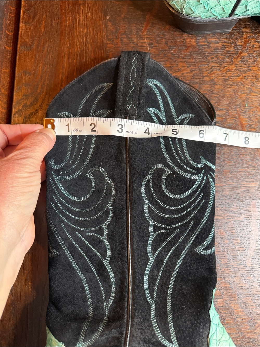Vintage Tony Lama Sea Bass Exotic Leather Cowboy Boots Teal Black Size 7 - Picture 11 of 11